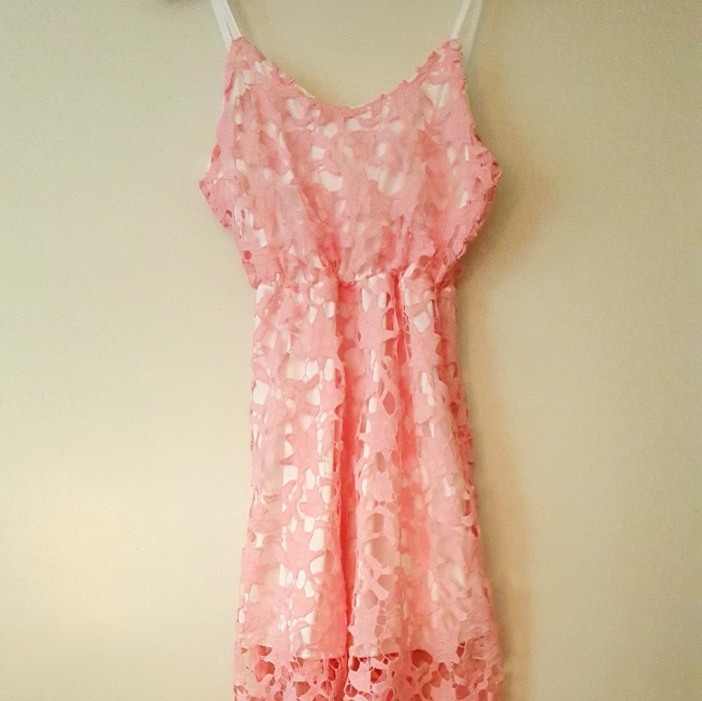 Pink lace dress with slip